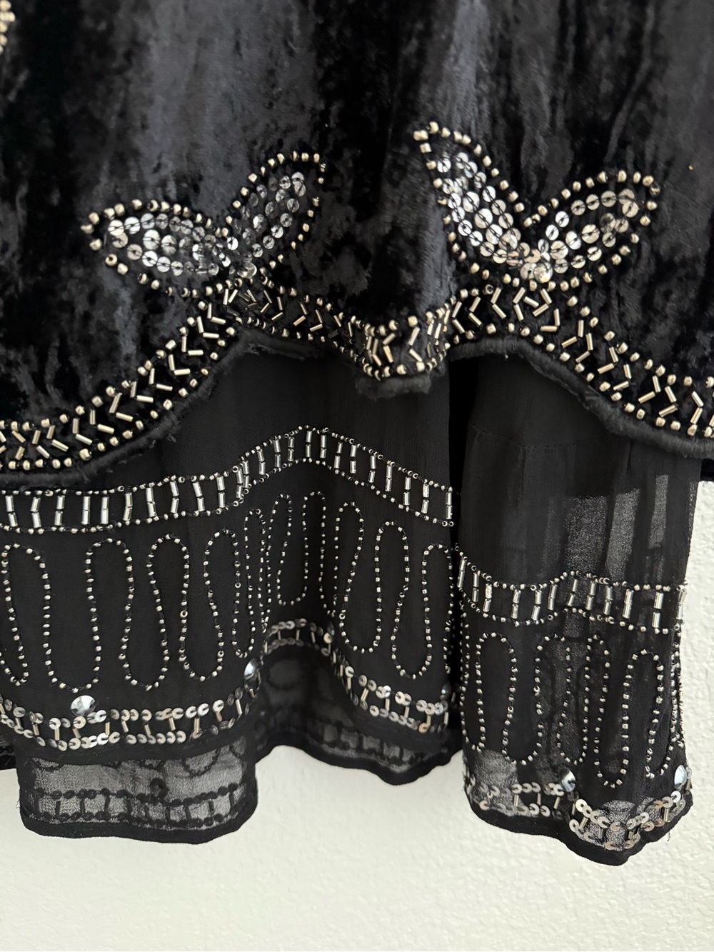 Anthropologie Black Embellished Beaded Velvet Mini Dress - Picture 8 of 11